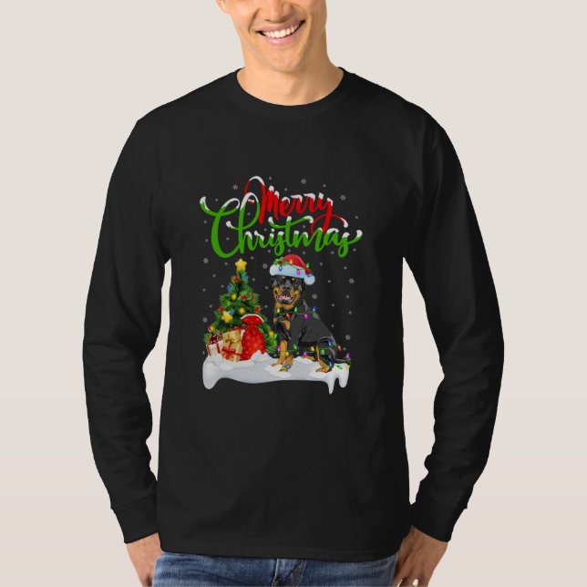 Rottweiler Dog Lover Xmas Lighting Rottweiler T-Shirt (Front)