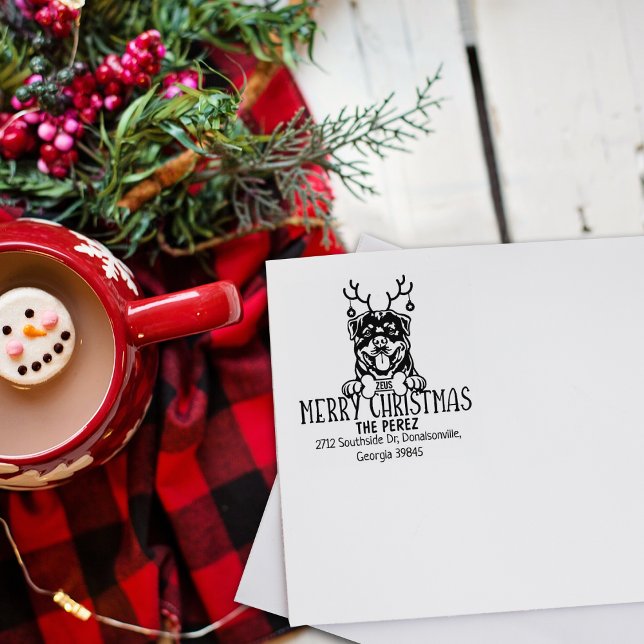 Rottweiler Dog Merry Christmas Return Address  Rubber Stamp (Creator Uploaded)