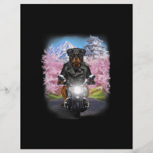 rottweiler dog on motorcycle tour japanese sakura custom letterhead