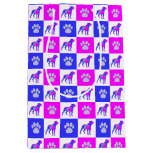 Rottweiler Dog & Paw Hot Pink and Blue Medium Gift Bag