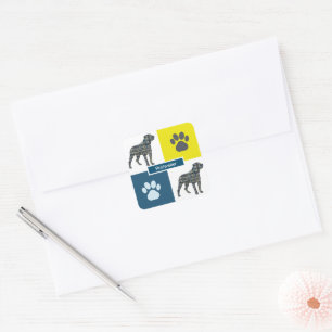 Rottweiler Dog & Paw Y&B Grid Square Sticker