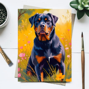 Rottweiler Dog Pet Portrait Painting Watercolor Postcard