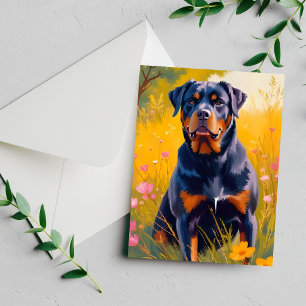 Rottweiler Dog Pet Portrait Watercolor Card