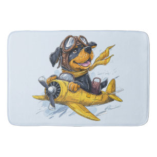Rottweiler Dog Pilot Aeroplane Bath Mat