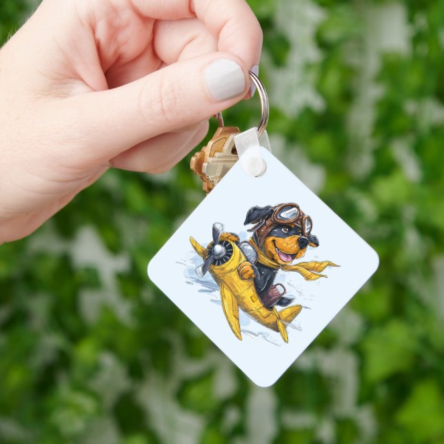 Rottweiler Dog Pilot Aeroplane Key Ring (Hand)