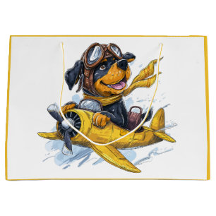 Rottweiler Dog Pilot Aeroplane Large Gift Bag