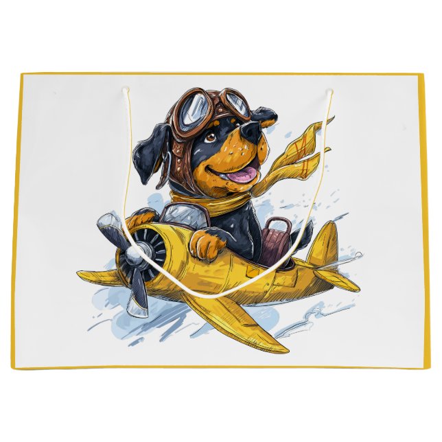 Rottweiler Dog Pilot Aeroplane Large Gift Bag (Front)