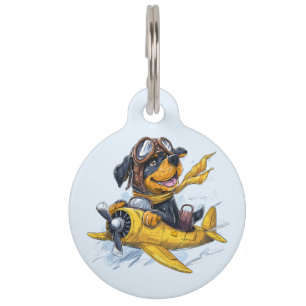 Rottweiler Dog Pilot Airplane Pet Tag