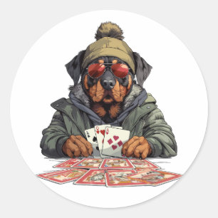 Rottweiler Dog Playing Cards Classic Round Sticker
