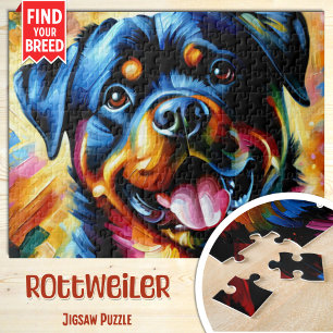 Rottweiler Dog Portrait Acrylic Art Print Dog Jigsaw Puzzle