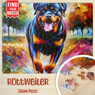 Rottweiler Dog Portrait Acrylic Art Print Dog Jigsaw Puzzle