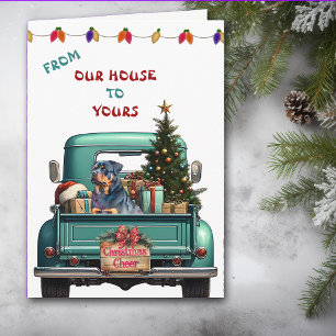 Rottweiler Dog Retro Farm Truck Christmas Card