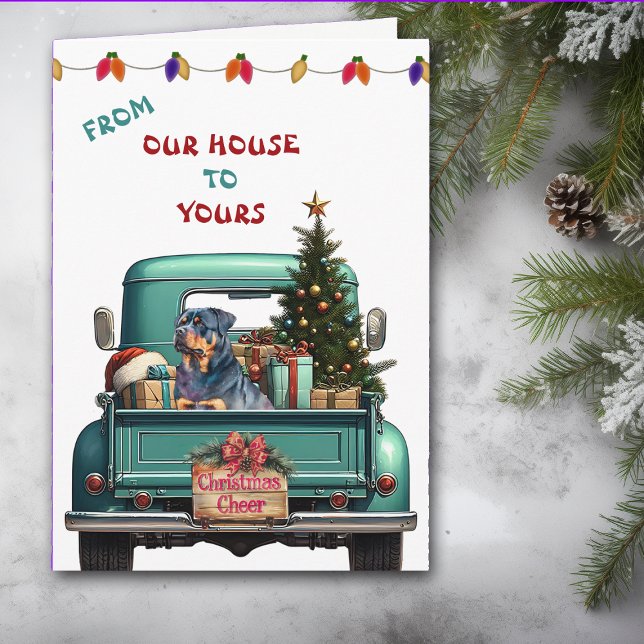 Rottweiler Dog Retro Farm Truck Christmas Card (Creator Uploaded)