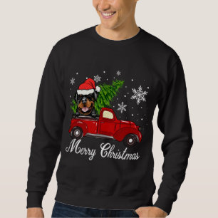 Rottweiler Dog Riding Red Truck Christmas Decorati Sweatshirt