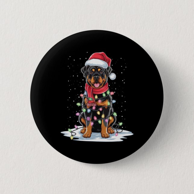 Rottweiler Dog Santa Hat Christmas Tree Light Xmas 6 Cm Round Badge (Front)