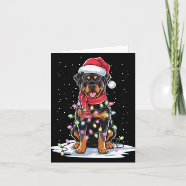 Rottweiler Dog Santa Hat Christmas Tree Light Xmas Card (Front)
