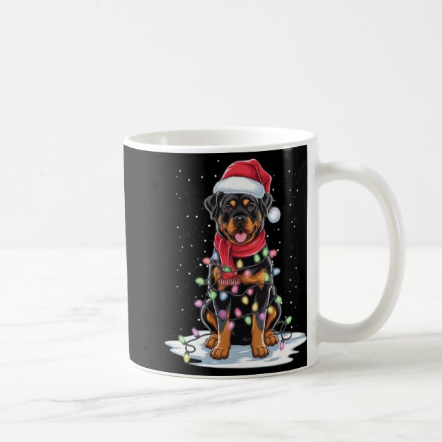 Rottweiler Dog Santa Hat Christmas Tree Light Xmas Coffee Mug (Right)