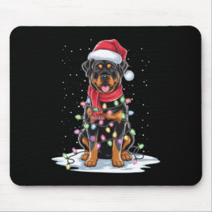Rottweiler Dog Santa Hat Christmas Tree Light Xmas Mouse Pad
