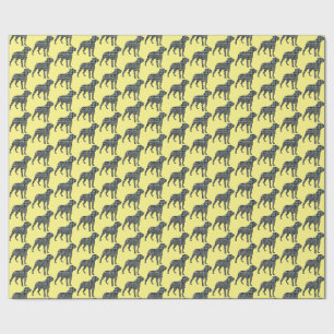 Rottweiler Dog Silhouette Yellow/Blue Grid Yellow Wrapping Paper