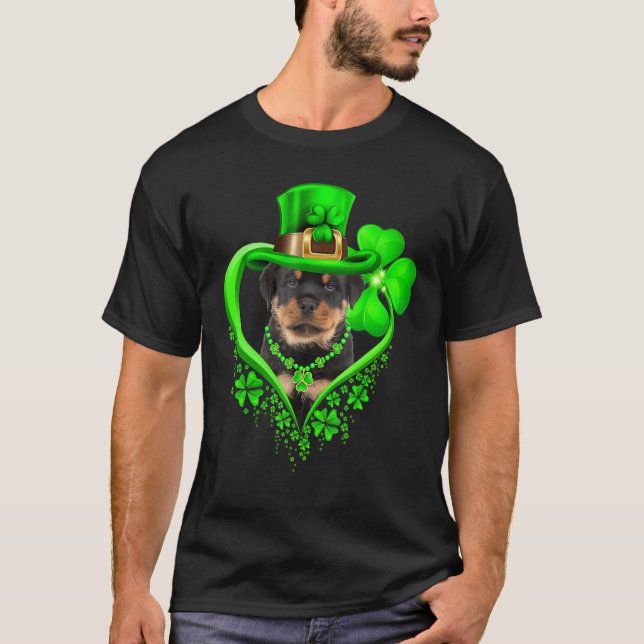 Rottweiler Dog St Patricks Day Lover Irish Shamroc T-Shirt (Front)