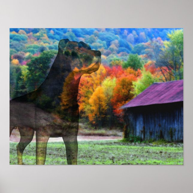Rottweiler Dog Tobacco Barn Fantasy Art  Poster (Front)