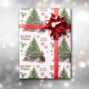 Rottweiler Dog Under the Christmas Tree Wrapping Paper