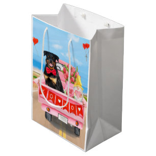 Rottweiler Dog Valentine's Day Truck Hearts Medium Gift Bag