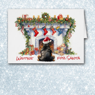 Rottweiler Dog Wait for Santa Christmas Fireplace