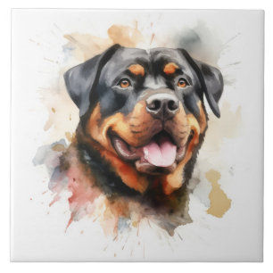 Rottweiler, Dog, watercolor Tile