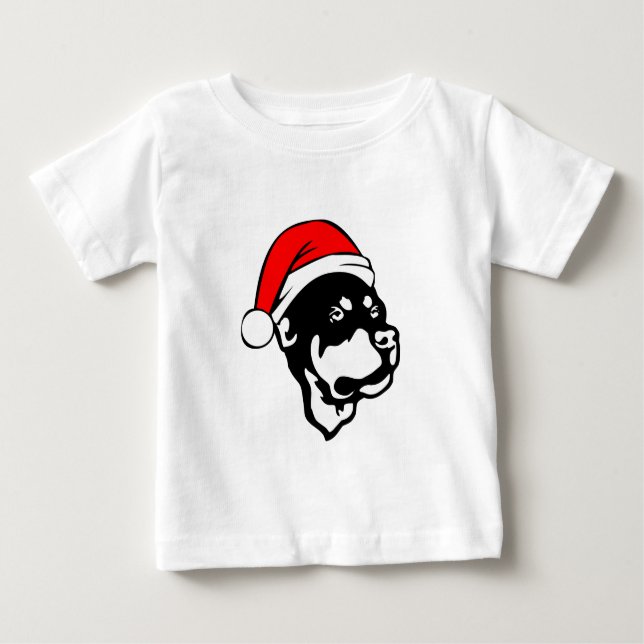 Rottweiler Dog wearing Red Christmas Santa Hat Baby T-Shirt (Front)
