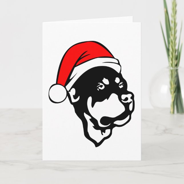 Rottweiler Dog wearing Red Christmas Santa Hat Holiday Card (Front)