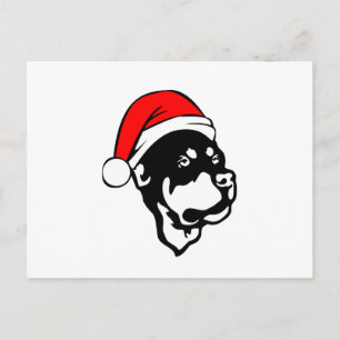Rottweiler Dog wearing Red Christmas Santa Hat Holiday Postcard