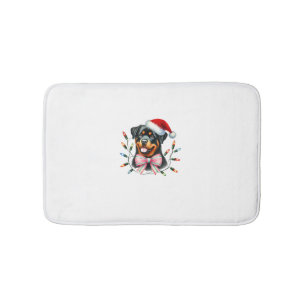 Rottweiler Dog With Coquette Bow Christmas Matchin Bath Mat
