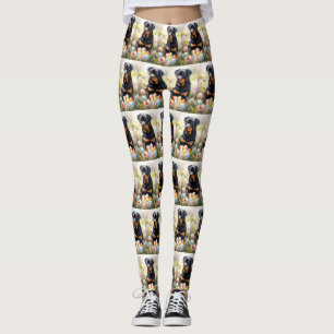 Rottweiler Dog with Easter Eggs Holiday Leggings