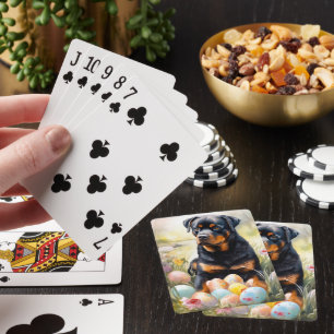 Rottweiler Dog with Easter Eggs Holiday Playing Cards