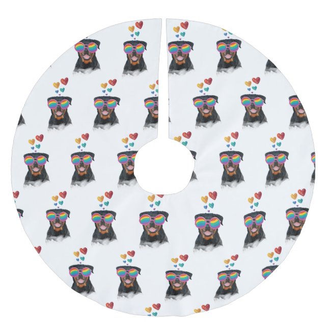 Rottweiler Dog with Hearts Valentine's Day Brushed Polyester Tree Skirt (Front)
