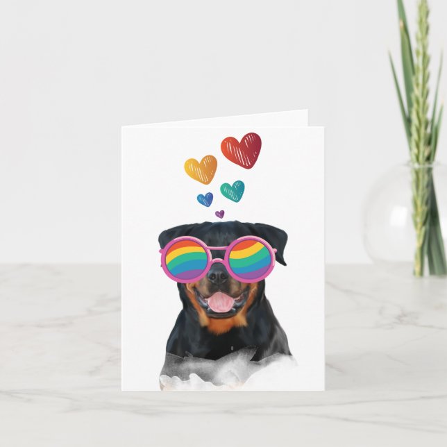 Rottweiler Dog with Hearts Valentine's Day Card (Front)