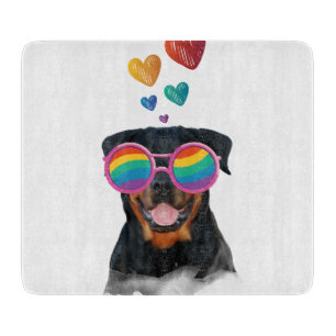 Rottweiler Dog with Hearts Valentine's Day Cutting Board
