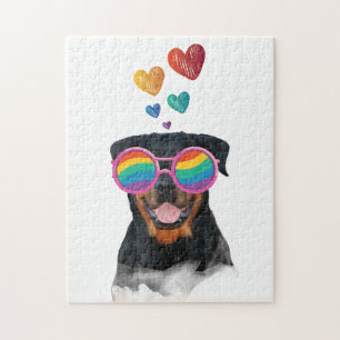 Rottweiler Dog with Hearts Valentine's Day Jigsaw Puzzle