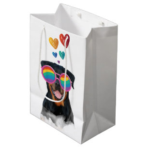 Rottweiler Dog with Hearts Valentine's Day  Medium Gift Bag
