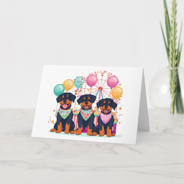 Rottweiler Dogs At A Carnival  Card (Front)