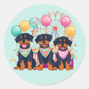 Rottweiler Dogs At A Carnival  Classic Round Sticker