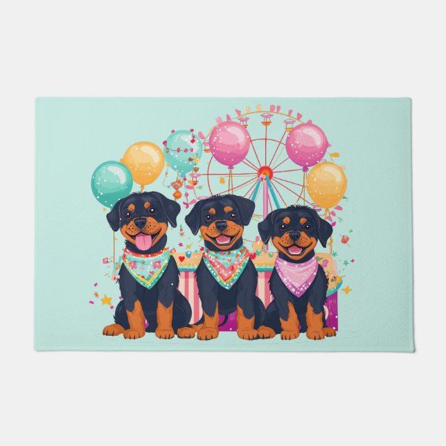 Rottweiler Dogs At A Carnival  Doormat (Front)