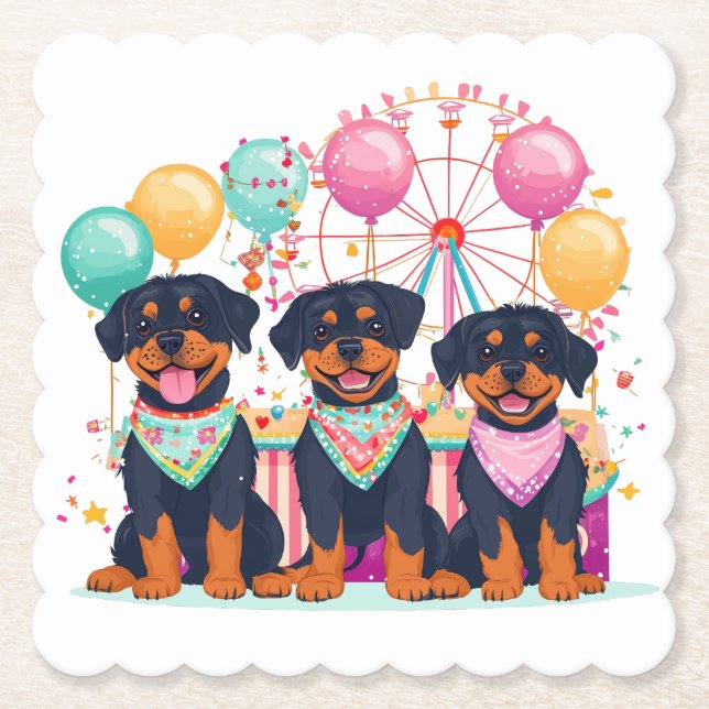 Rottweiler Dogs At A Carnival  Paper Coaster (Front)