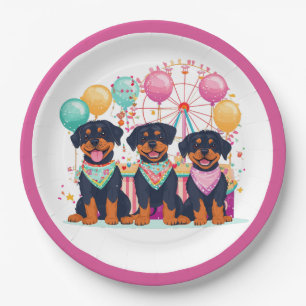 Rottweiler Dogs At A Carnival Paper Plate