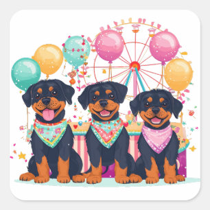 Rottweiler Dogs At A Carnival Square Sticker