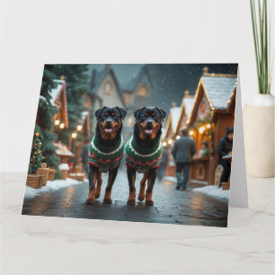 Rottweiler Dogs Christmas Snow Holiday Card