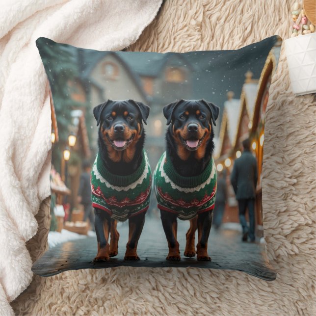 Rottweiler Dogs Christmas Snow Holiday Cushion (Blanket)