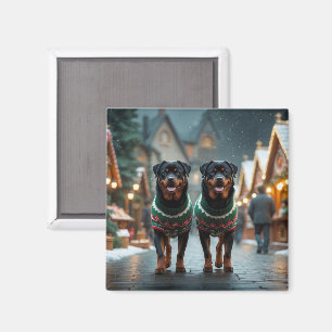Rottweiler Dogs Christmas Snow Holiday Magnet