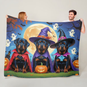 Rottweiler Dogs Pumpkin Halloween Funny  Fleece Blanket